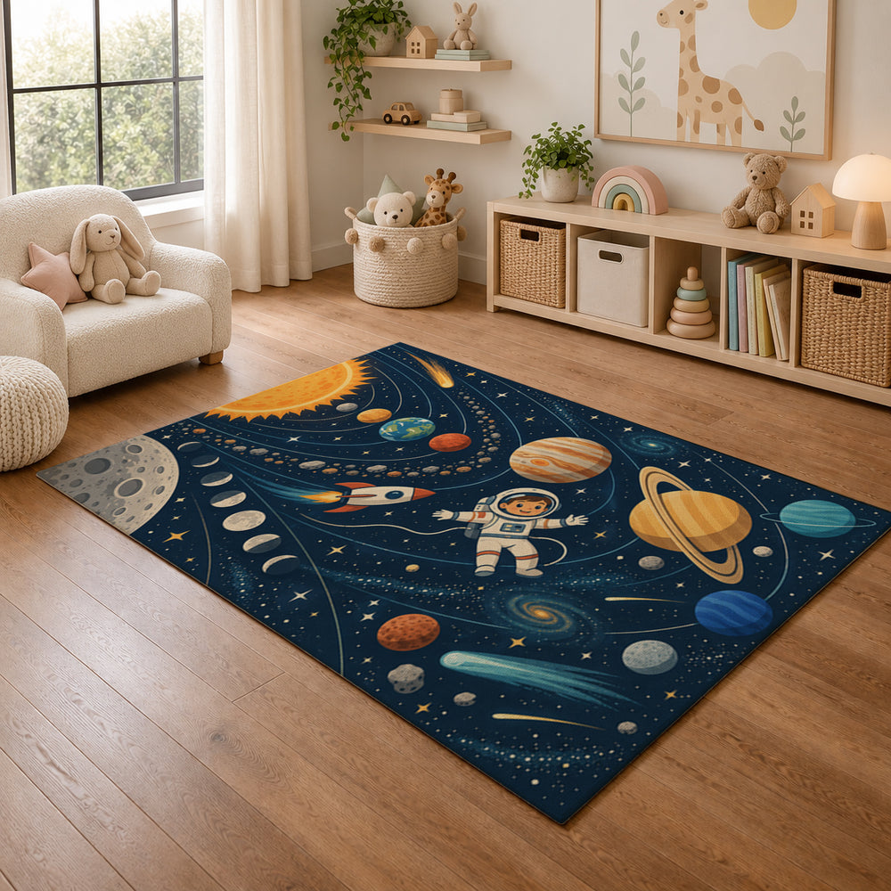 Kartela Halı Uzay Kaşifi Kaymaz Taban Yıkanabilir Çocuk Oyun Halısı - çocuk odası görünümü 2